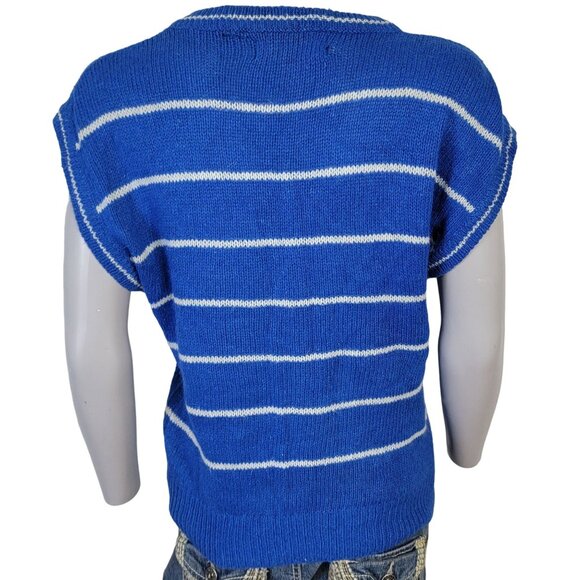 Vintage 80s Angora Silk Sweater Women Medium Retro Stripe Knit Shirt Top Casual - Picture 6 of 14
